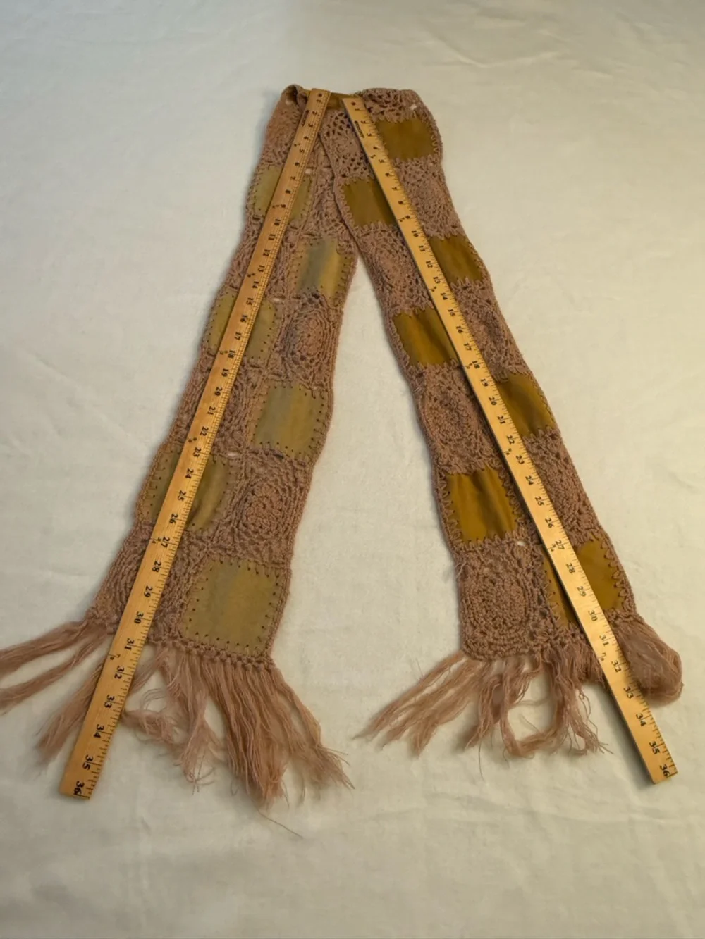 Candie's Patchwork Crochet Fringe Scarf